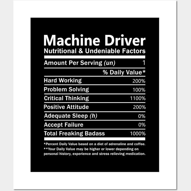 Machine Driver T Shirt - Nutritional and Undeniable Factors Gift Item Tee Wall Art by Ryalgi